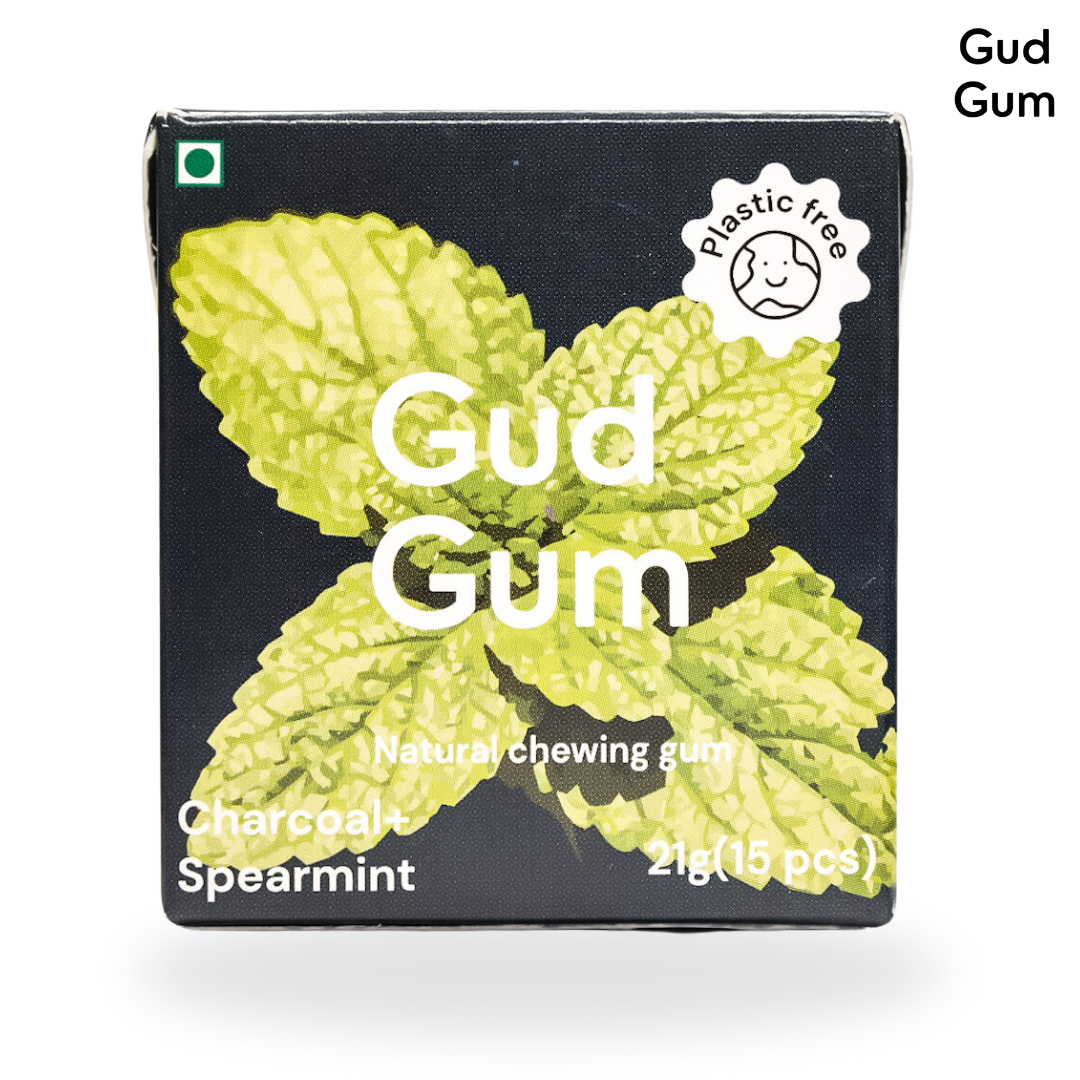 Charcoal Mint Gum - Plastic Free, Sugar Free, Natural, Biodegradable, Vegan Chewing Gums | No added colours and flavours- (15 pieces per pack)- 21g