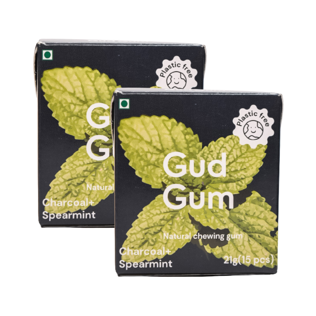 Charcoal Mint Gum - Plastic Free, Sugar Free, Natural, Biodegradable, Vegan Chewing Gums | No added colours and flavours- (15 pieces per pack)- 21g