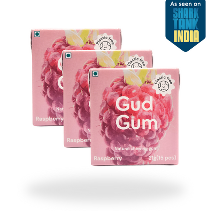 Raspberry Gum - Plastic Free, Sugar Free, Natural, Biodegradable, Vegan Chewing Gums | No added colours and flavours- (15 pieces per pack)- 21g
