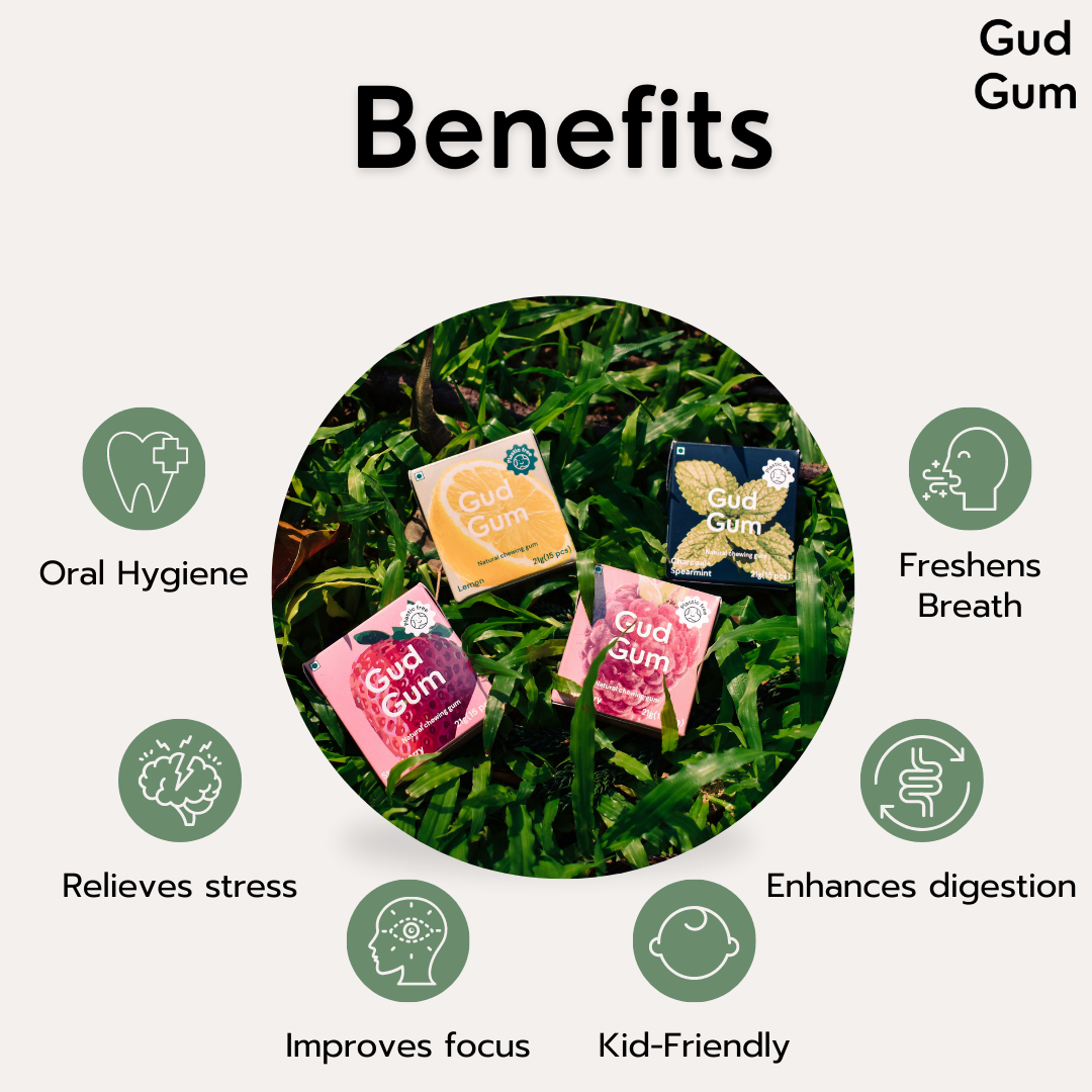 Gud Gum Mini Pack - Plastic Free, Sugar Free, Natural, Biodegradable, Vegan Chewing Gums | No added colours and flavours- 1 pack per flavour- 21g (Each pack contains 15 pellets)