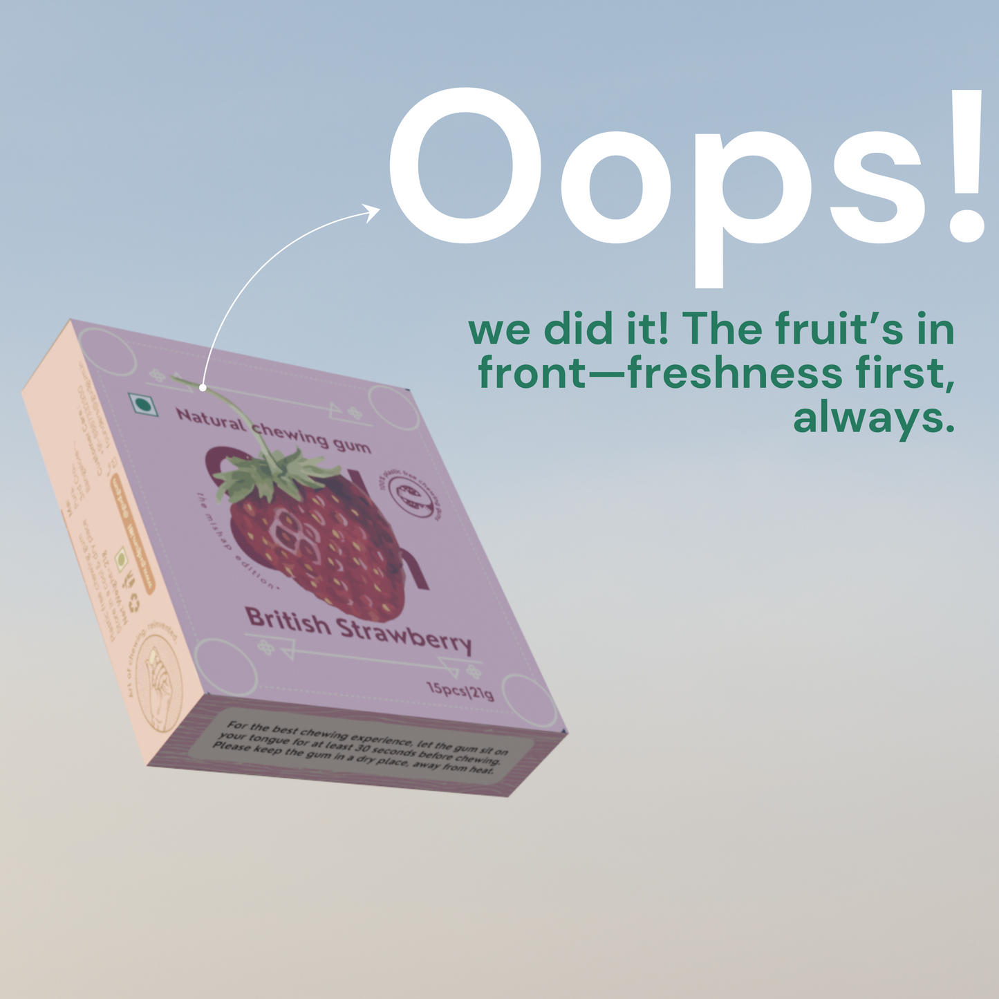 Mishap Edition X Strawberry Chewing Gum - Plastic-Free, Sugar-Free, Natural, Biodegradable, Vegan. 15 Pieces per Pack, 21g, 4 Packs