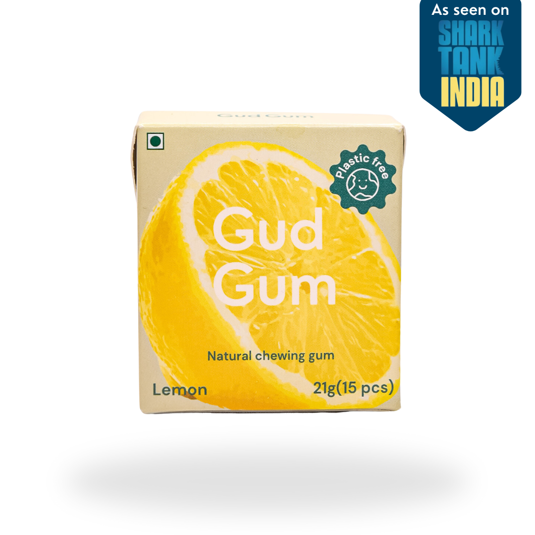 Lemon Gum - Plastic Free, Sugar Free, Natural, Biodegradable, Vegan Chewing Gums | No added colours and flavours- (15 pieces per pack)- 21g x 4 packs