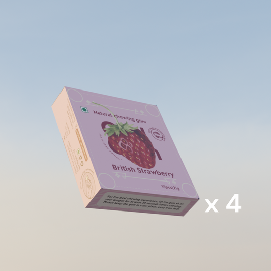 Mishap Edition X Strawberry Chewing Gum - Plastic-Free, Sugar-Free, Natural, Biodegradable, Vegan. 15 Pieces per Pack, 21g, 4 Packs