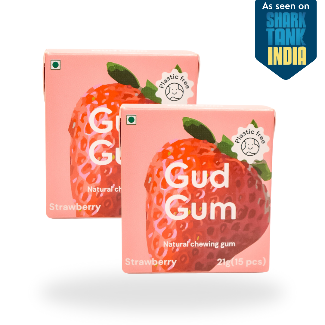 Strawberry Gum - Plastic Free, Sugar Free, Natural, Biodegradable, Vegan Chewing Gums | No added colours and flavours- (15 pieces per pack)- 21g