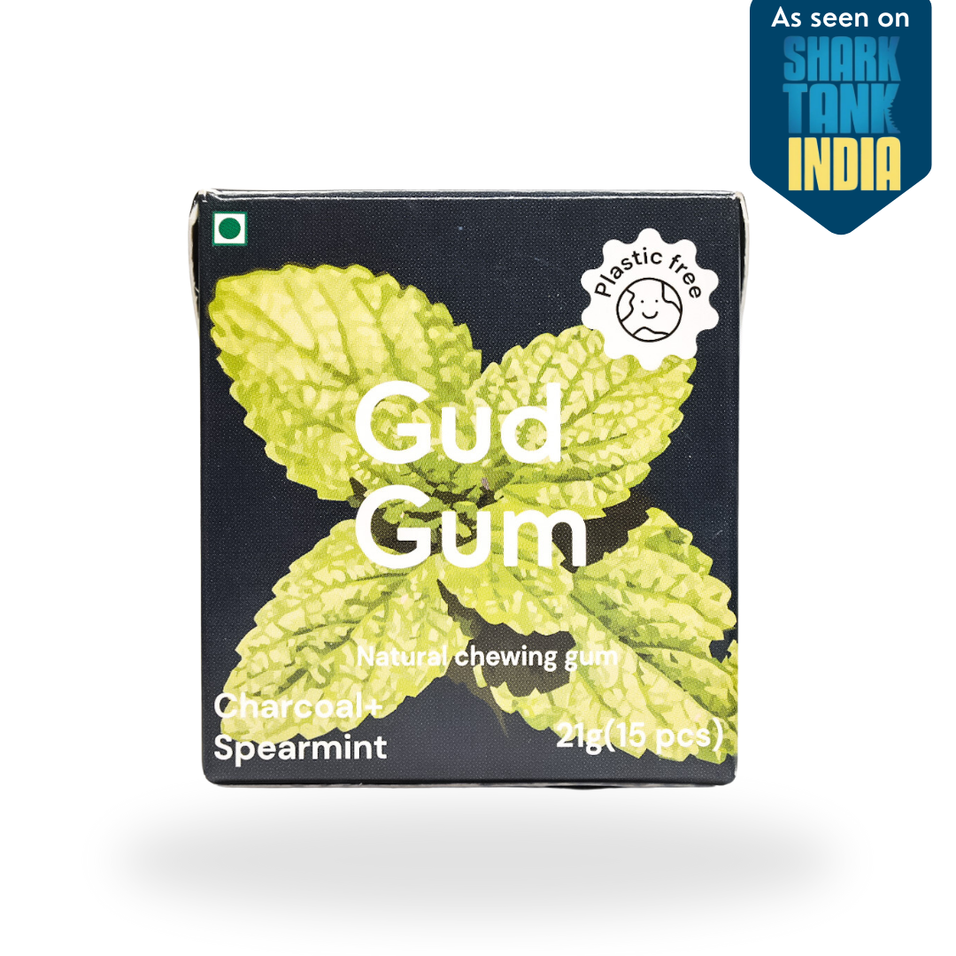 Charcoal Mint Gum - Plastic Free, Sugar Free, Natural, Biodegradable, Vegan Chewing Gums | No added colours and flavours- (15 pieces per pack)- 21g x 4 packs