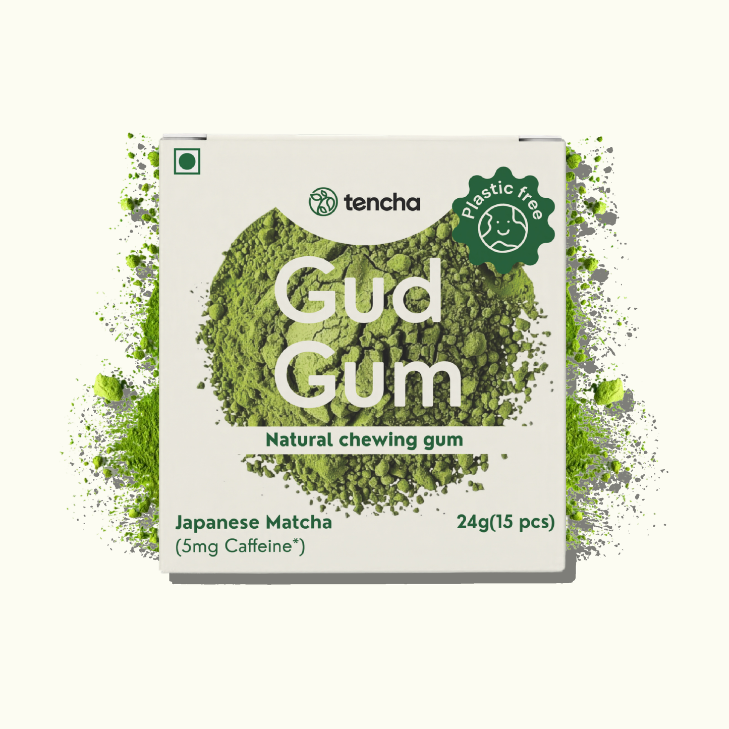 Japanese Matcha Chewing Gum (Gud Gum x Tencha) - Plastic Free, Sugar Free, Natural, Biodegradable, Vegan Chewing Gums | No added colours and flavours- (15 pieces per pack)