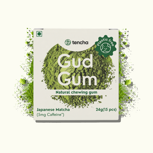 Japanese Matcha Chewing Gum (Gud Gum x Tencha) - Plastic Free, Sugar Free, Natural, Biodegradable, Vegan Chewing Gums | No added colours and flavours- (15 pieces per pack)