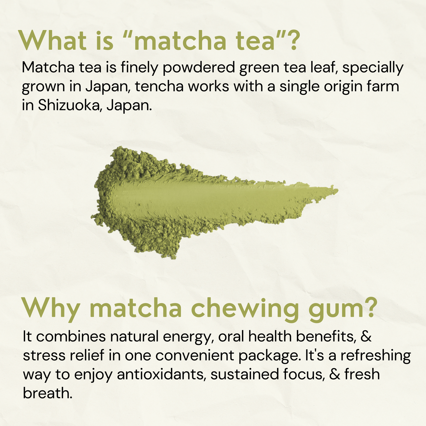 Japanese Matcha Chewing Gum (Gud Gum x Tencha) - Plastic Free, Sugar Free, Natural, Biodegradable, Vegan Chewing Gums | No added colours and flavours- (15 pieces per pack)