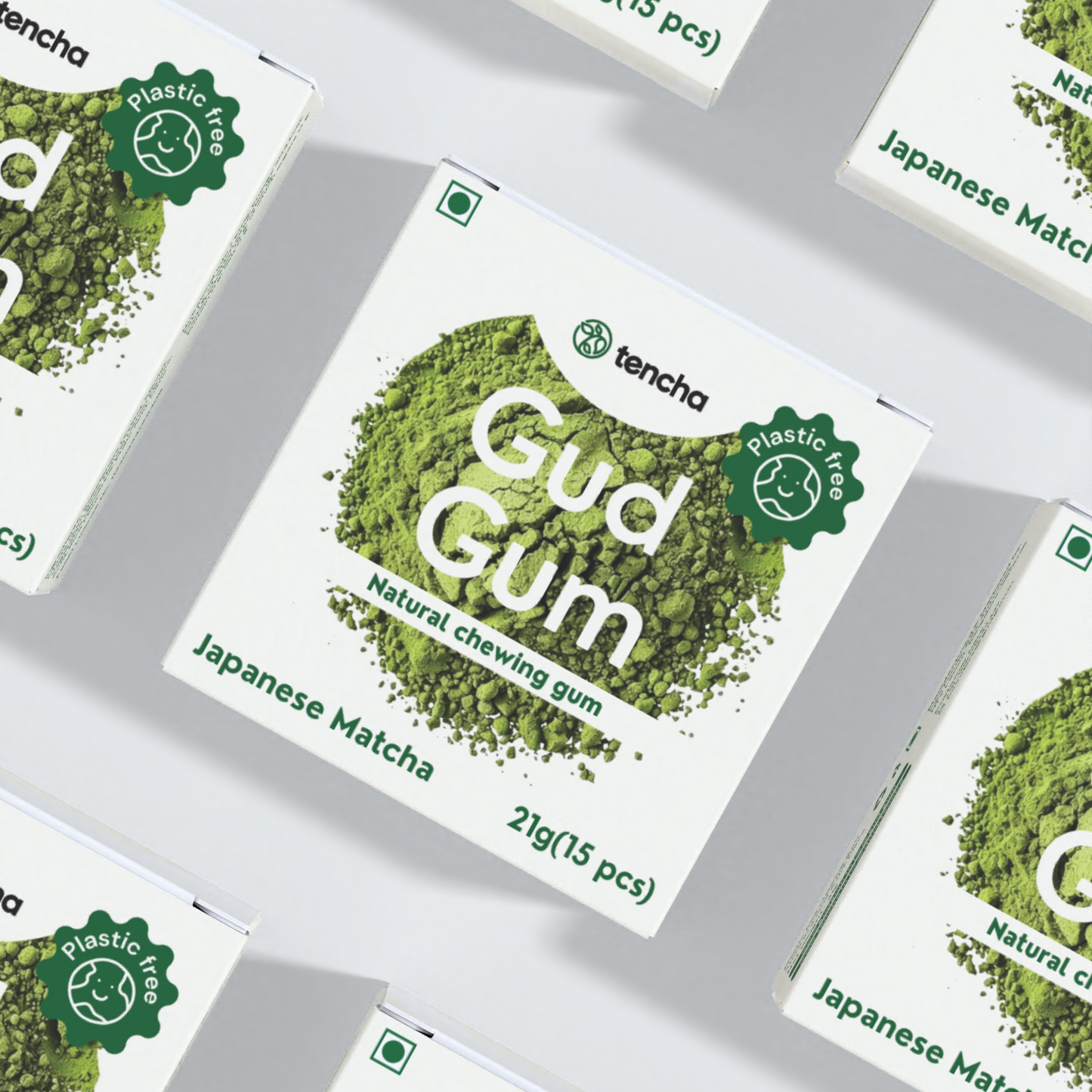 Japanese Matcha Chewing Gum (Gud Gum x Tencha) - Plastic Free, Sugar Free, Natural, Biodegradable, Vegan Chewing Gums | No added colours and flavours- (15 pieces per pack)