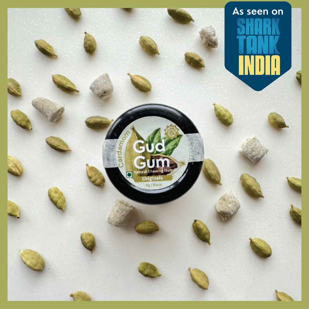 Cardamom Chewing Gum - Plastic Free, Sugar Free, Natural, Biodegradable, Vegan Chewing Gums | No added colours and flavours- Gud Gum Originals (15 pieces per pack)- 21g