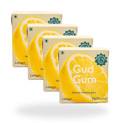 Lemon Chewing Gum - Plastic-Free, Sugar-Free, Natural, Biodegradable, Vegan. 15 Pieces per Pack, 21g, 4 Packs