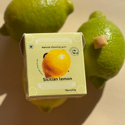 Mishap Edition X Lemon Chewing Gum - Plastic-Free, Sugar-Free, Natural, Biodegradable, Vegan. 15 Pieces per Pack, 21g, 4 Packs