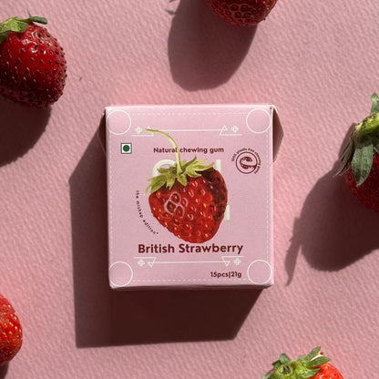 Mishap Edition X Strawberry Chewing Gum - Plastic-Free, Sugar-Free, Natural, Biodegradable, Vegan. 15 Pieces per Pack, 21g, 4 Packs