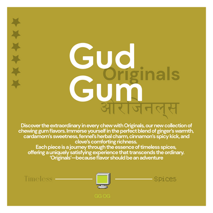 Gud Gum Originals Mini Pack - plastic-free, sugar-free, natural, biodegradable, vegan chewing gum. 1 pack per flavour - 5 packs- (15 pellets per pack), 21g