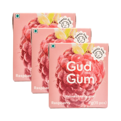 Raspberry Gum - Plastic Free, Sugar Free, Natural, Biodegradable, Vegan Chewing Gums | No added colours and flavours- (15 pieces per pack)- 21g