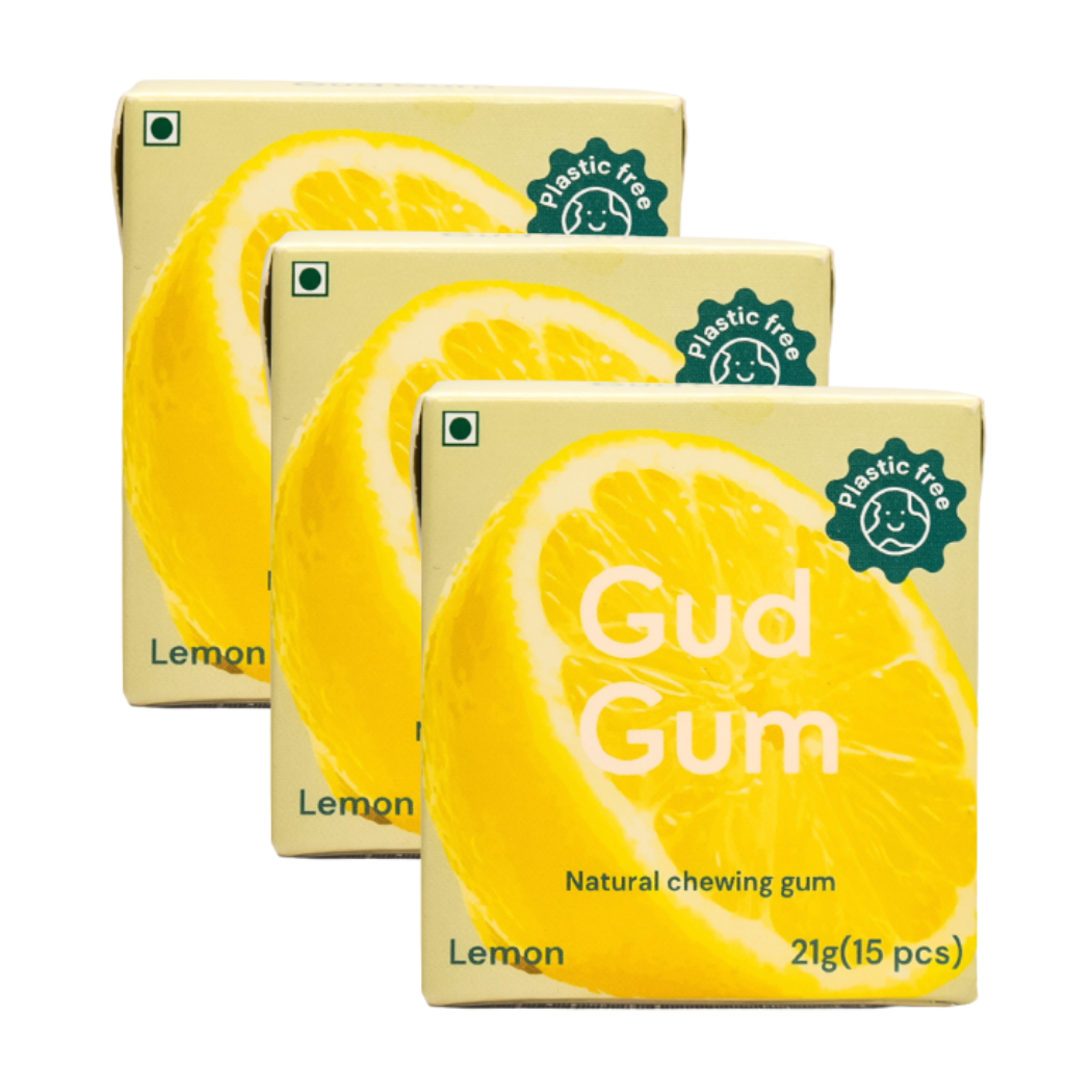 Lemon Gum - Plastic Free, Sugar Free, Natural, Biodegradable, Vegan Chewing Gums | No added colours and flavours- (15 pieces per pack)- 21g