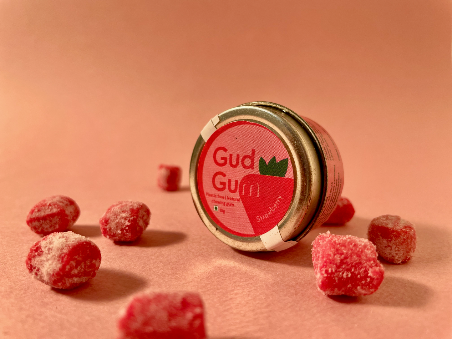 Strawberry Gum (10 pieces per pack)- 15g - Tin Packaging - Gud Gum | Plastic-free & Sustainable Chewing gum