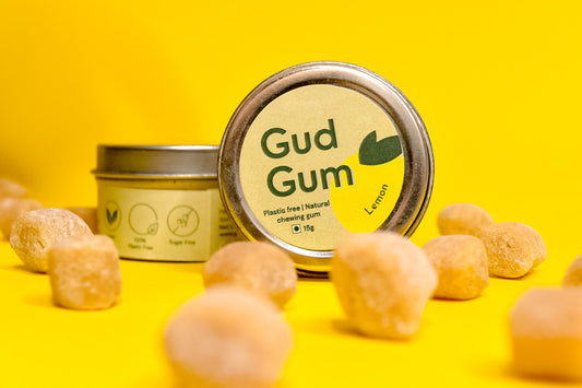 Lemon Gum - Plastic Free, Sugar Free, Natural, Biodegradable, Vegan Chewing Gums | No added colours and flavours- (10 pieces per pack)- 15g - Tin Packaging