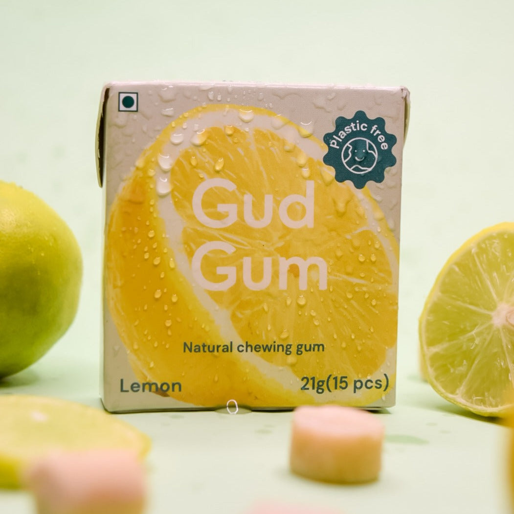 Lemon Gum - Plastic Free, Sugar Free, Natural, Biodegradable, Vegan Chewing Gums | No added colours and flavours- (15 pieces per pack)- 21g